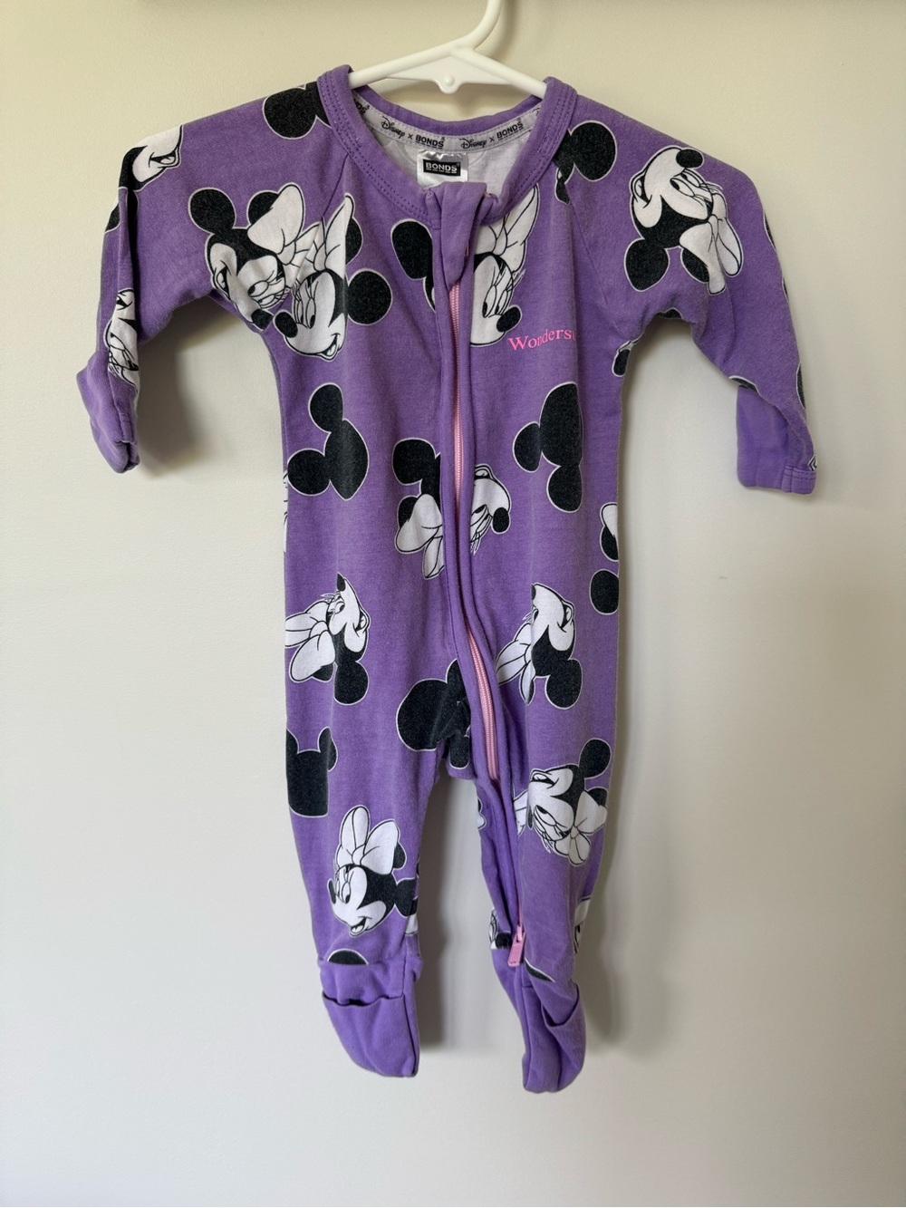 Disney x BONDS Purple Minnie Mouse Wondersuit One-Piece Sleeper size 000 (0-3m)